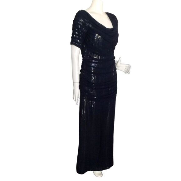 TADASHI SHOJI Gown/Dress, 10, Navy Blue Mesh/Sequins underneath, Cowl neck, SS - Picture 3 of 14